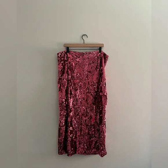 Eloquii Pink Sequins Column Midi Skirt with High Slit Size 18 - Picture 8 of 8